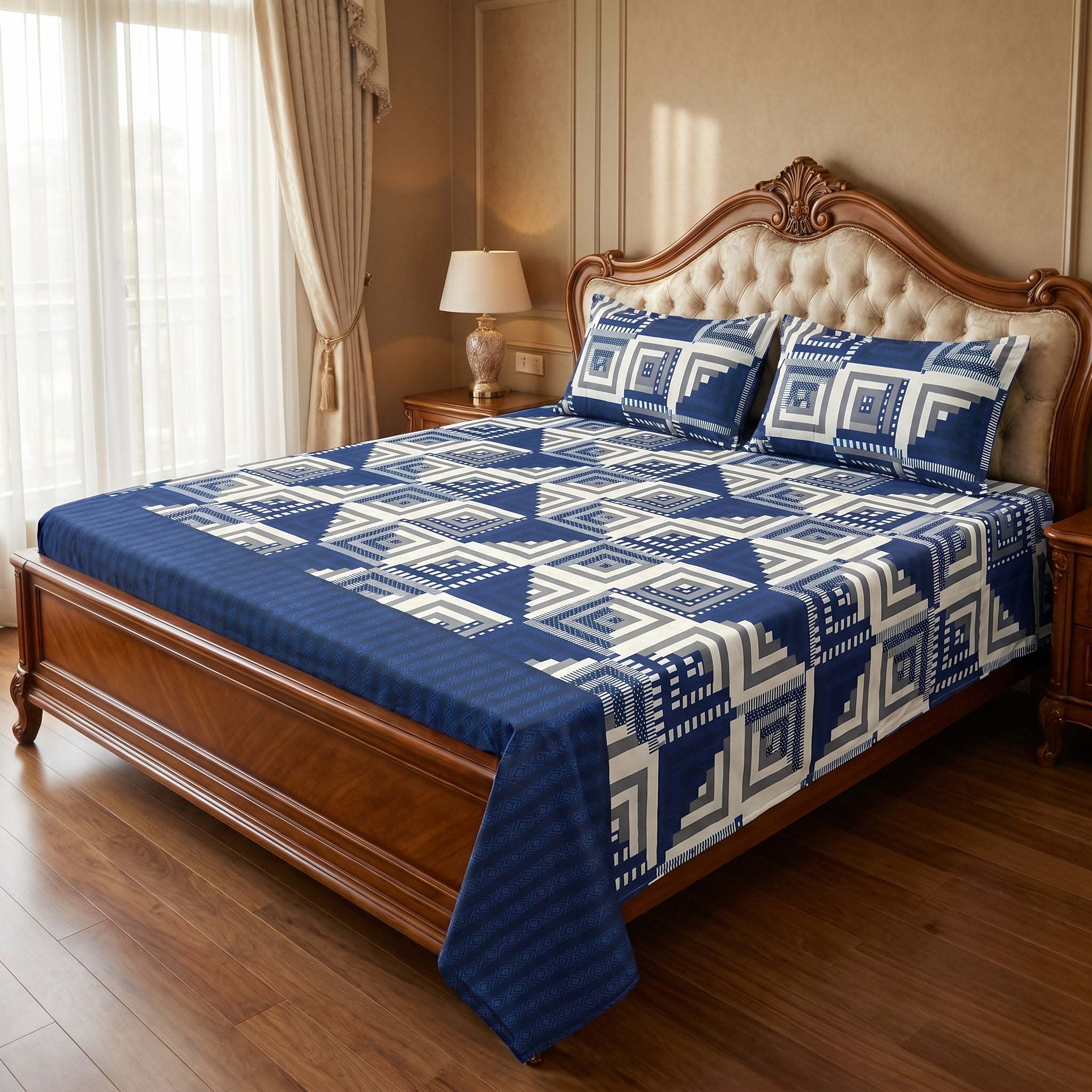 BLUE CUBE BEDSHEET SET 3 PCS