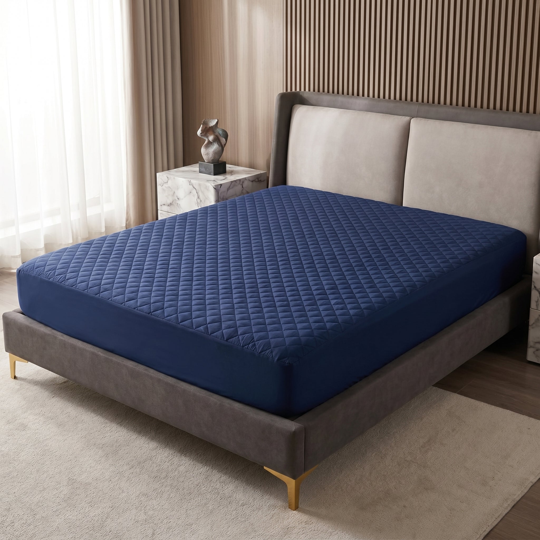 NAVY WATERPROOF MATTRESS PROTECTOR FITTED COVER