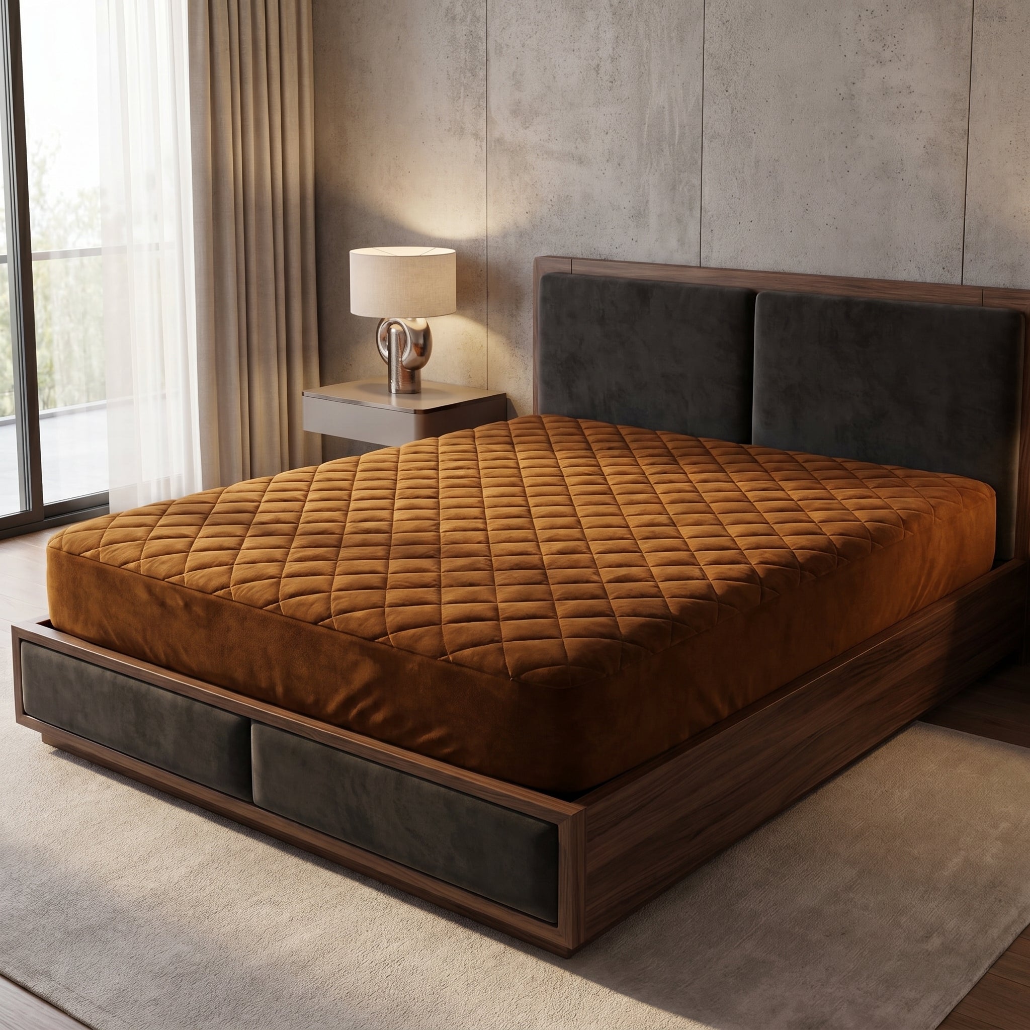 BROWN WATERPROOF MATTRESS PROTECTOR FITTED COVER