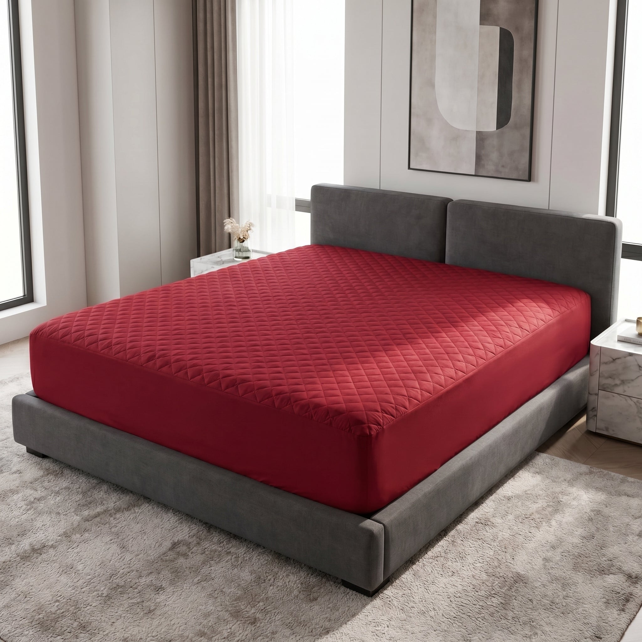 MAROON WATERPROOF MATTRESS PROTECTOR FITTED COVER