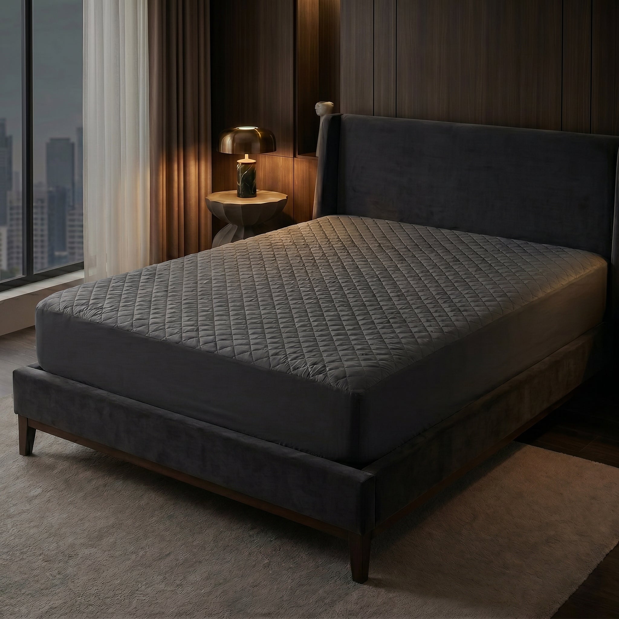 GREY WATERPROOF MATTRESS PROTECTOR FITTED COVER